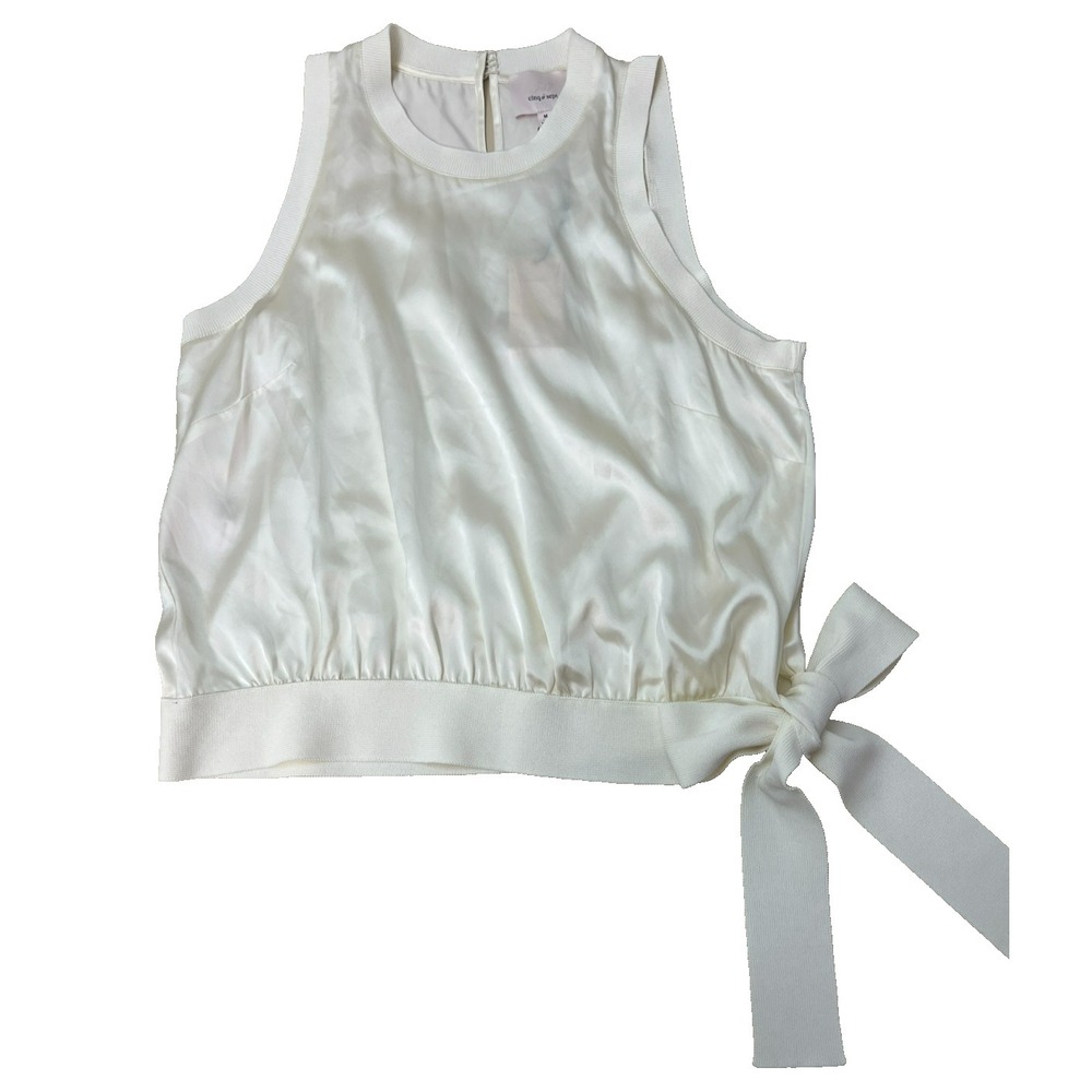 NWT cliq a sept Carter Top in Ivory Silk Hip Tie Scoop Neck Sleeveless SZ M